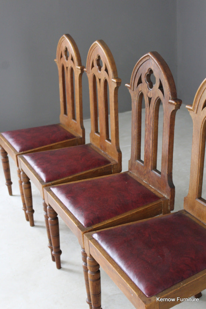 4 Oak Gothic Revival Dining Chairs (2) - Kernow Furniture