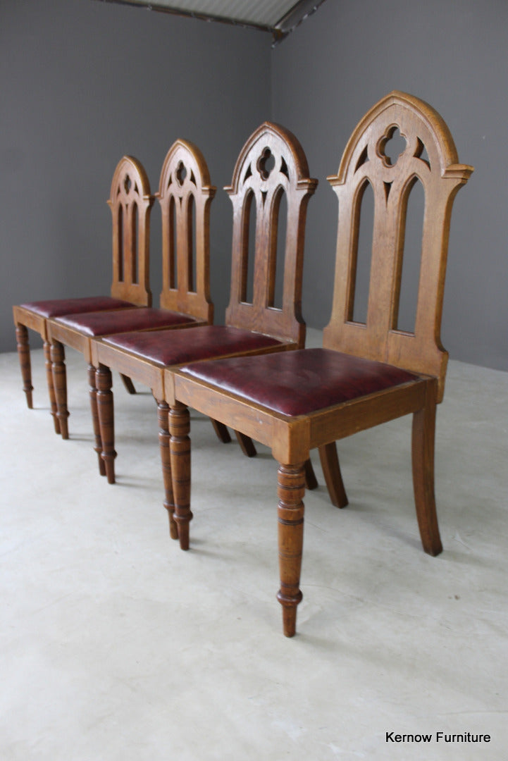 4 Oak Gothic Revival Dining Chairs (2) - Kernow Furniture