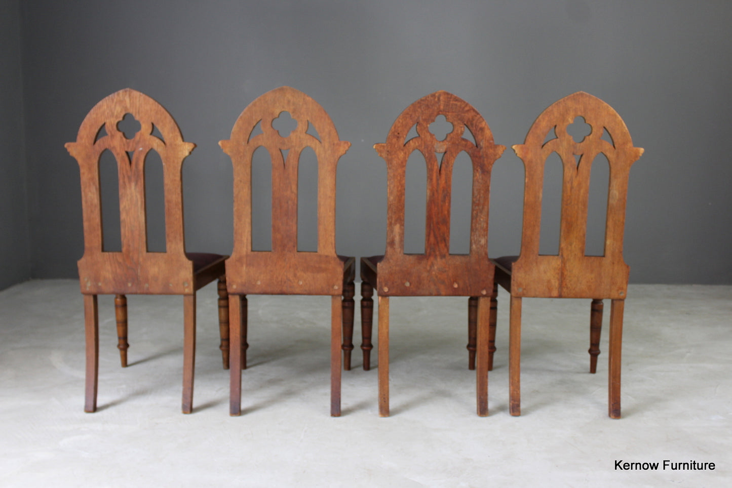 4 Oak Gothic Revival Dining Chairs (2) - Kernow Furniture