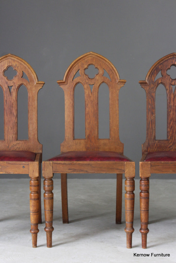 4 Oak Gothic Revival Dining Chairs (3) - Kernow Furniture