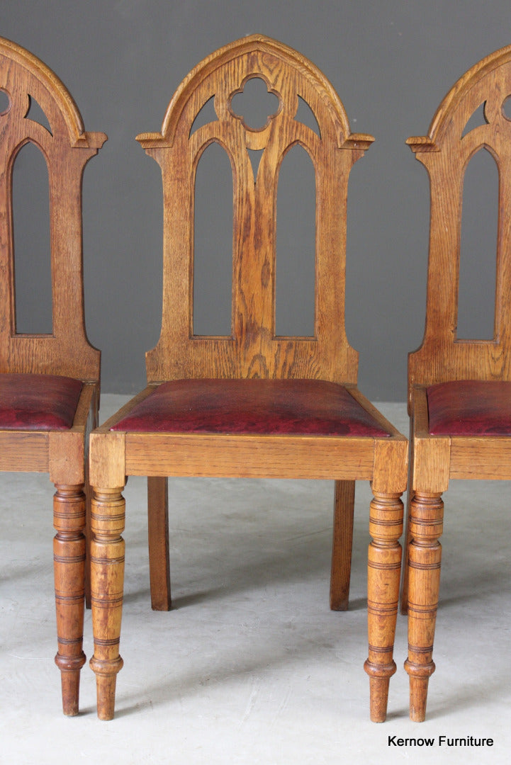 4 Oak Gothic Revival Dining Chairs (3) - Kernow Furniture