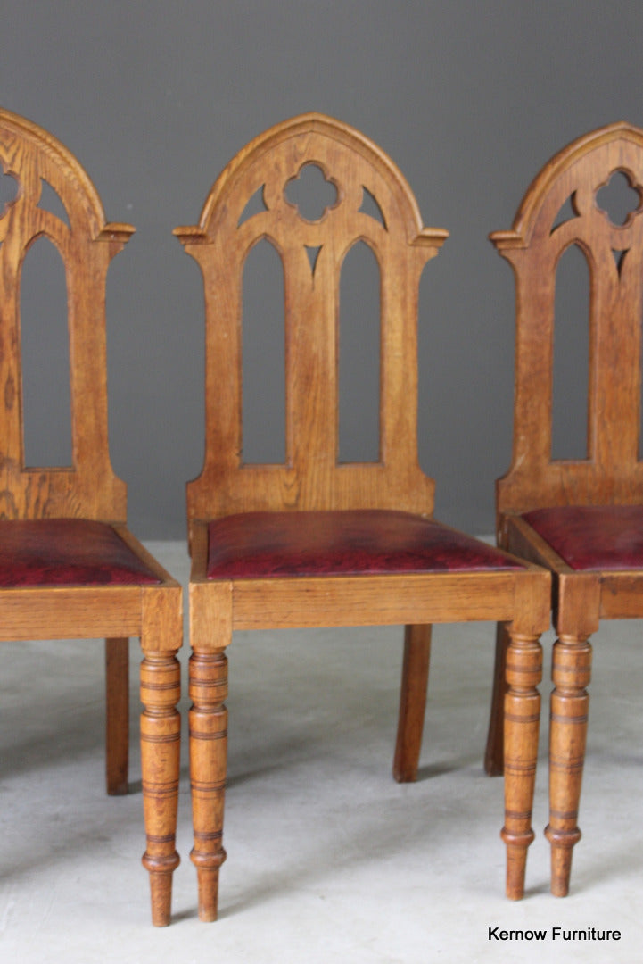 4 Oak Gothic Revival Dining Chairs (3) - Kernow Furniture