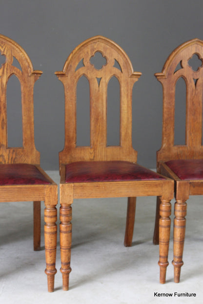 4 Oak Gothic Revival Dining Chairs (3) - Kernow Furniture