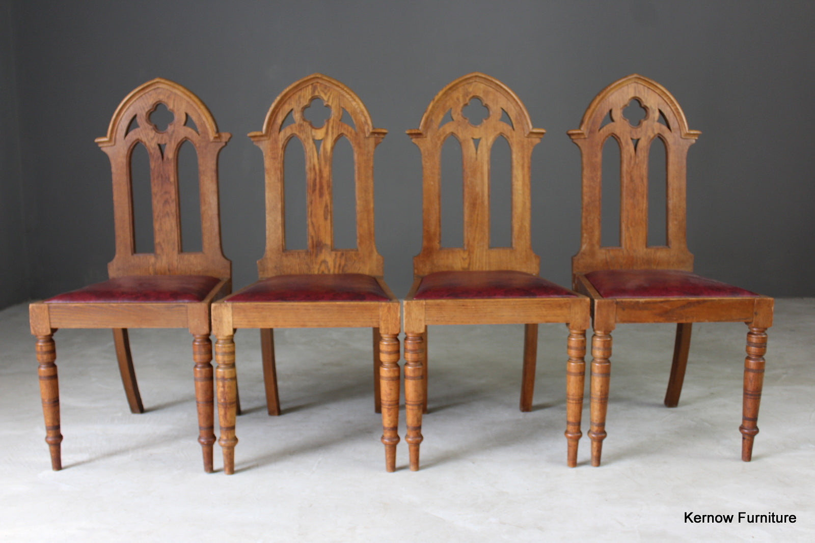 4 Oak Gothic Revival Dining Chairs (3) - Kernow Furniture