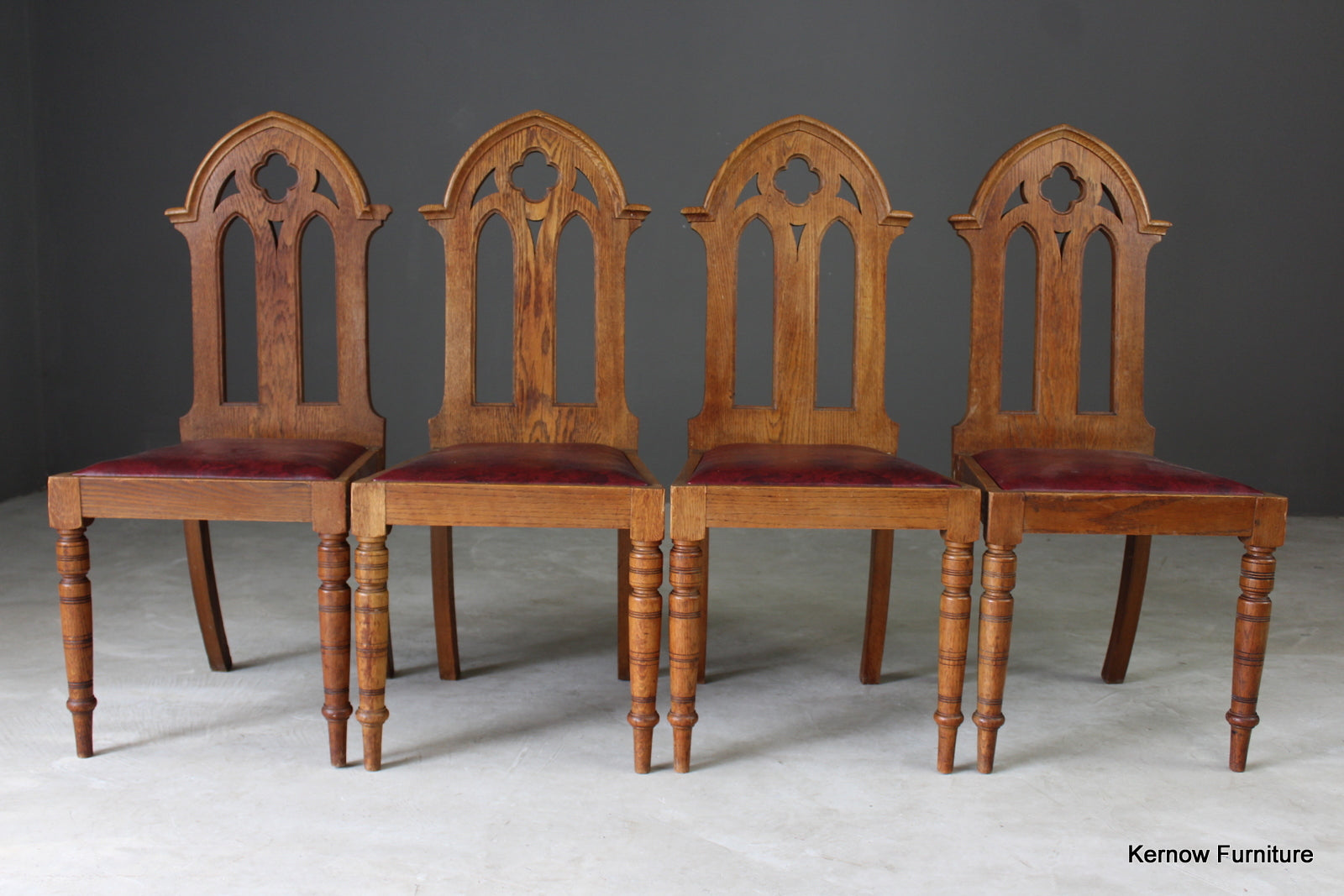 4 Oak Gothic Revival Dining Chairs (3) - Kernow Furniture