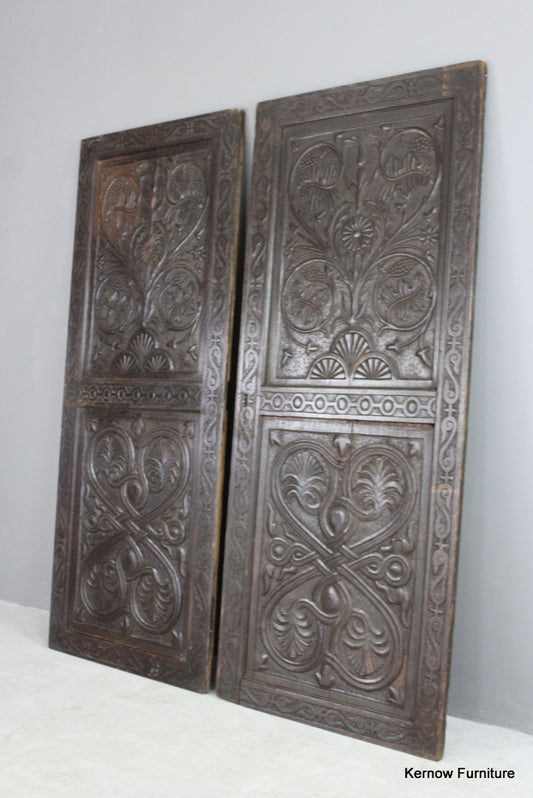 Pair Antique Carved Panelled Doors - Kernow Furniture