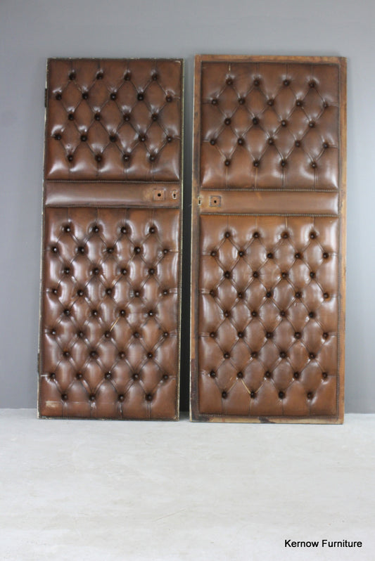 Pair Brown Leather Buttoned Doors - Kernow Furniture