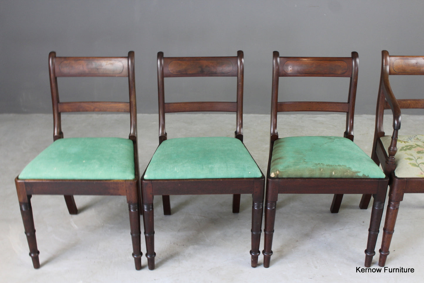 4 Antique Bar Back Mahogany Dining Chairs - Kernow Furniture