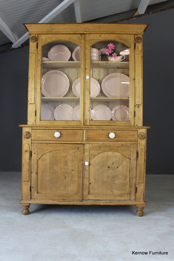 Antique Victorian Pine Glazed Dresser - Kernow Furniture