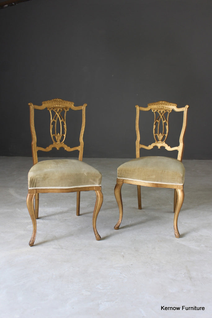 Pair Edwardian Gilt Painted Side Chairs - Kernow Furniture