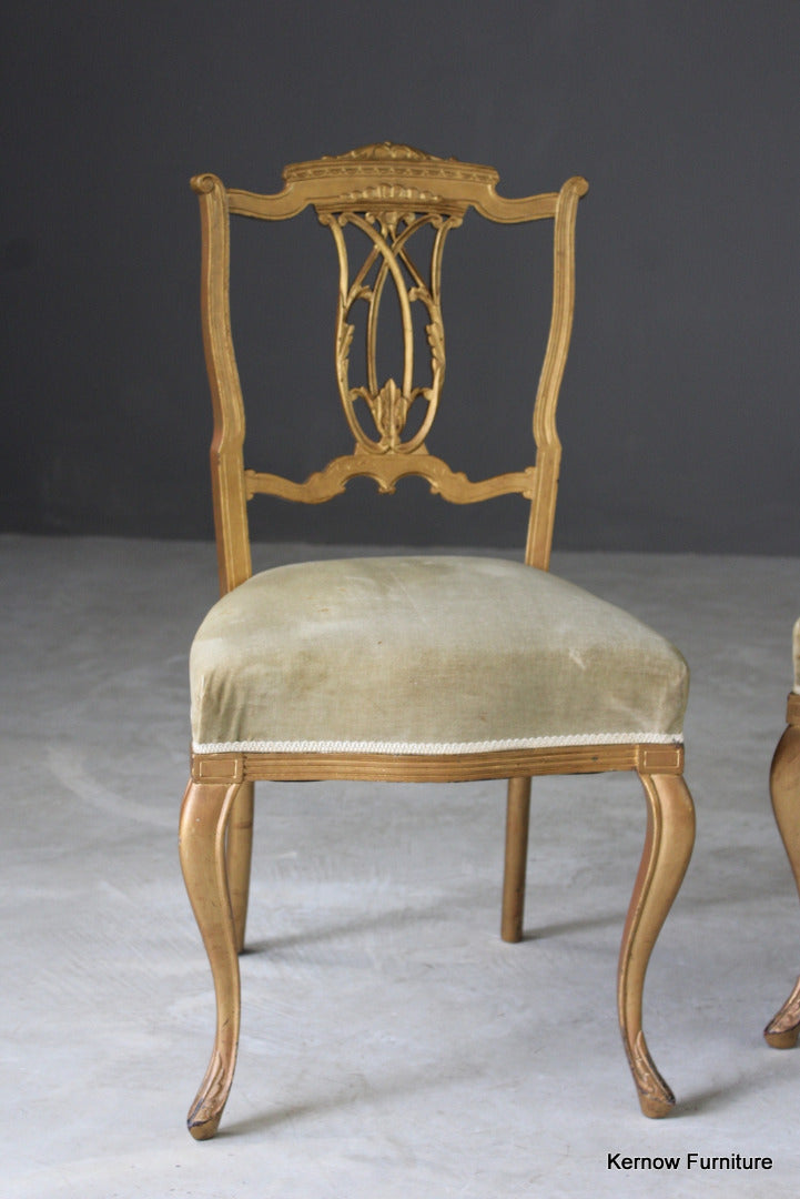 Pair Edwardian Gilt Painted Side Chairs - Kernow Furniture