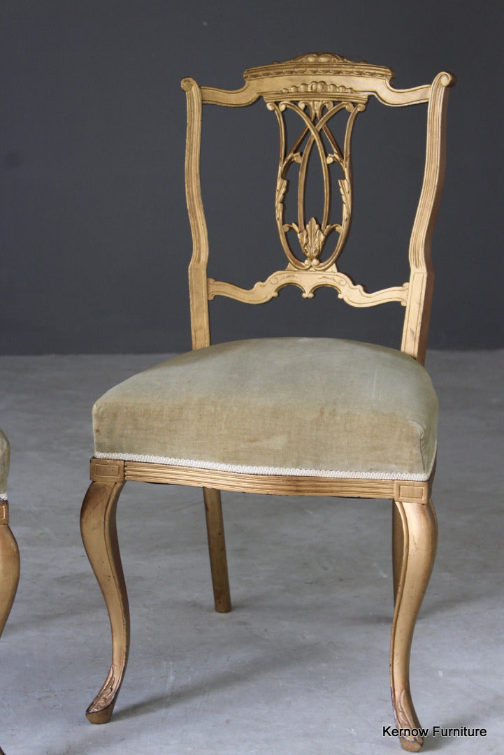 Pair Edwardian Gilt Painted Side Chairs - Kernow Furniture