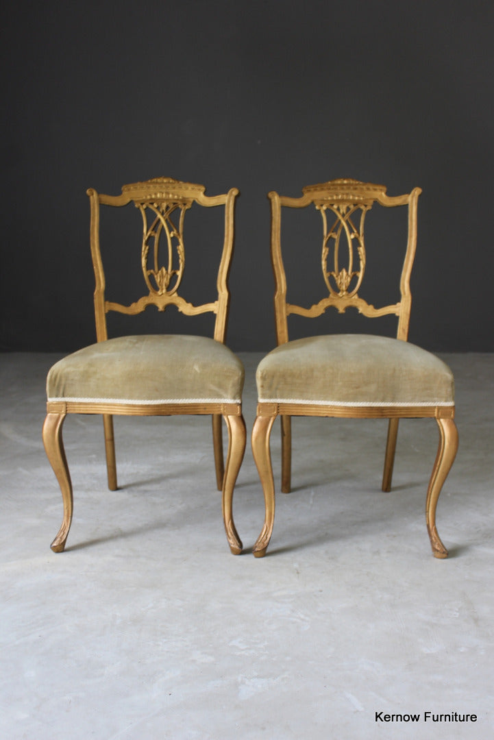 Pair Edwardian Gilt Painted Side Chairs - Kernow Furniture