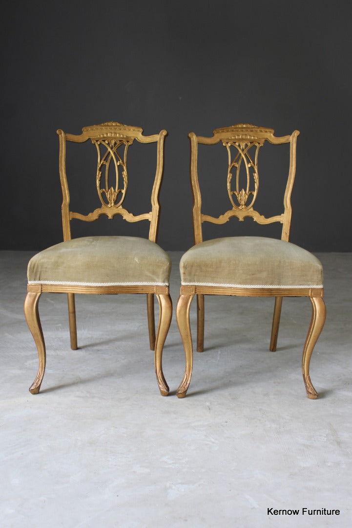 Pair Edwardian Gilt Painted Side Chairs - Kernow Furniture