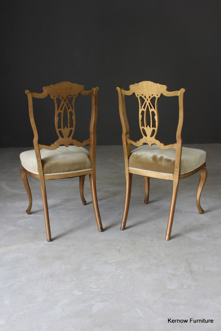 Pair Edwardian Gilt Painted Side Chairs - Kernow Furniture