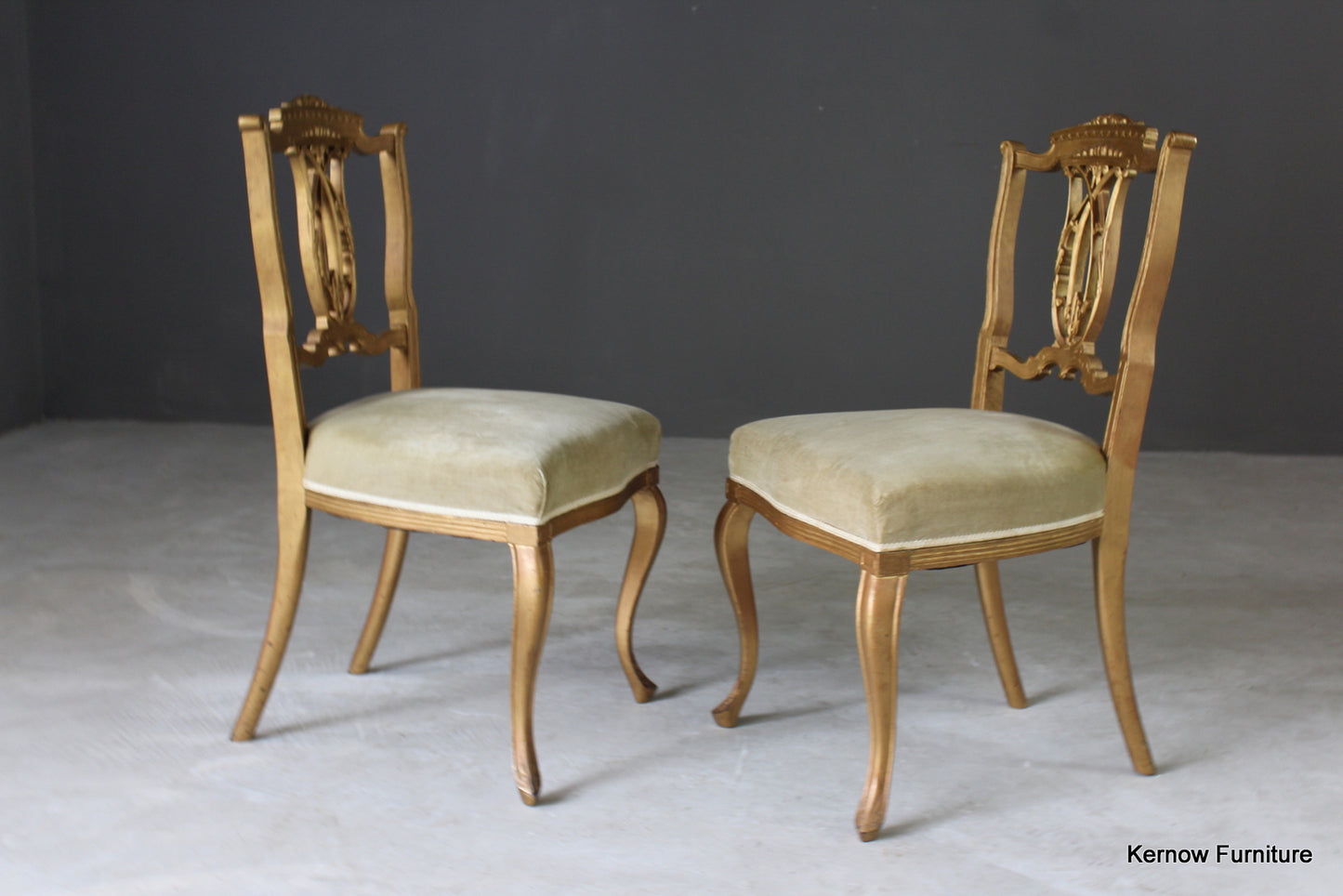 Pair Edwardian Gilt Painted Side Chairs - Kernow Furniture