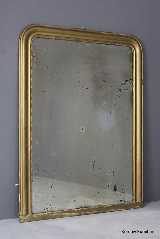 Large Antique Victorian Gilt Overmantle Mirror - Kernow Furniture