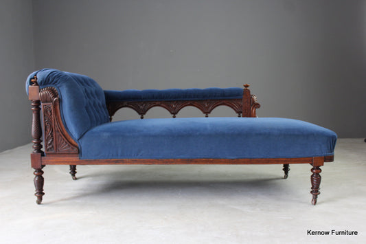 Antique Walnut Upholstered Chaise Longue - Kernow Furniture