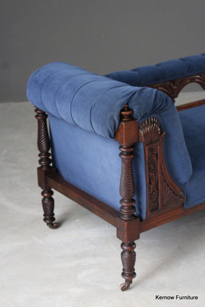 Antique Walnut Upholstered Chaise Longue - Kernow Furniture