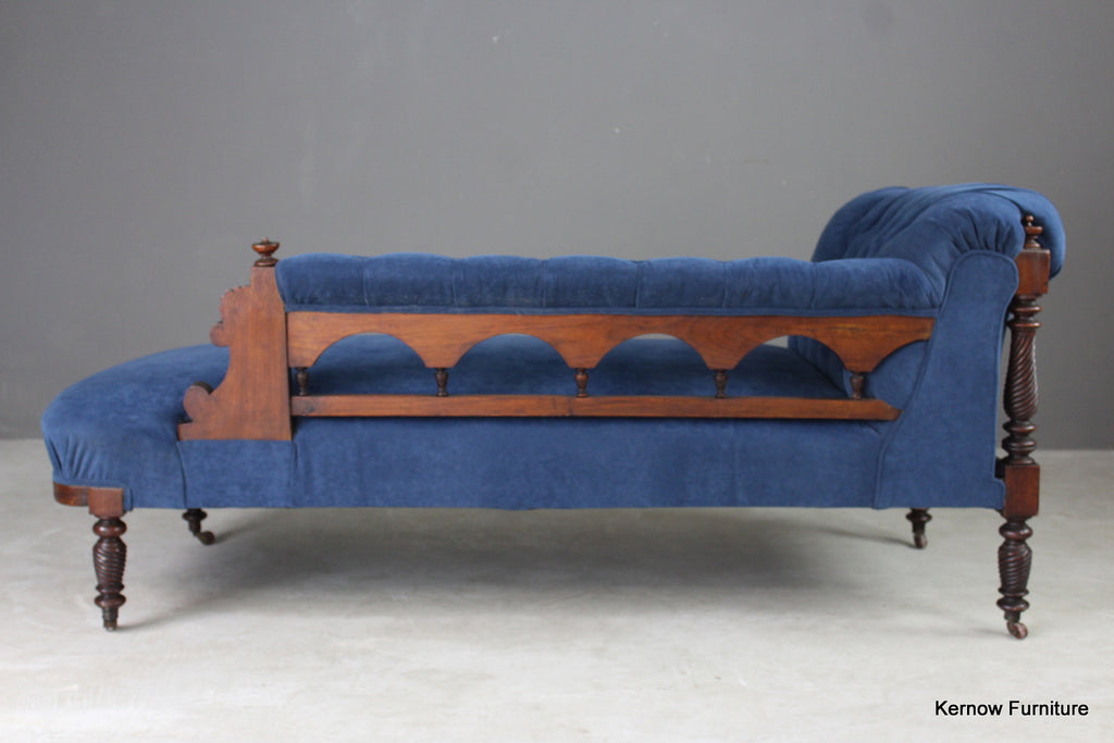 Antique Walnut Upholstered Chaise Longue - Kernow Furniture