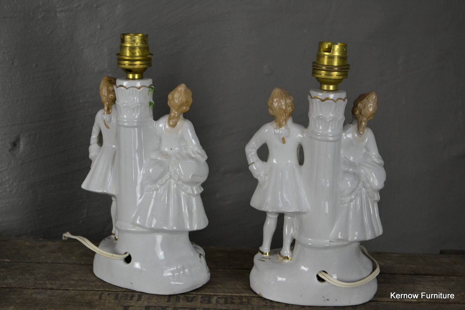 Pair Vintage Porcelain Figurine Table Lamps - Kernow Furniture