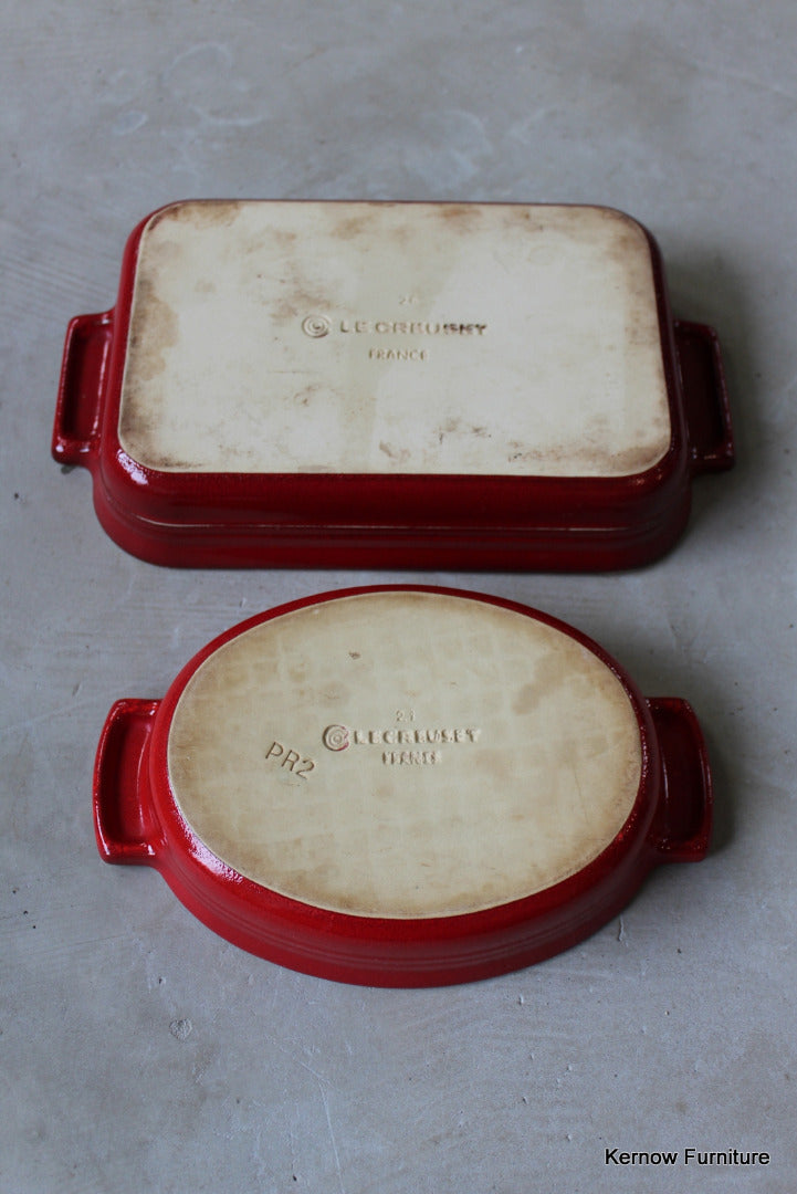 Pair Le Crueset Red Oven Dishes - Kernow Furniture