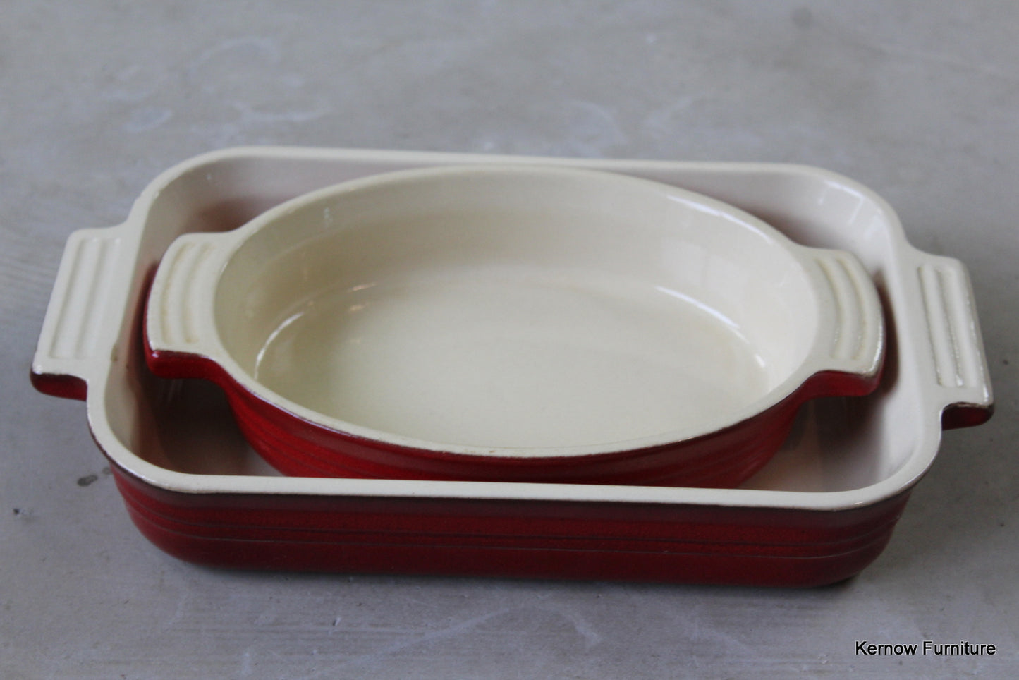 Pair Le Crueset Red Oven Dishes - Kernow Furniture