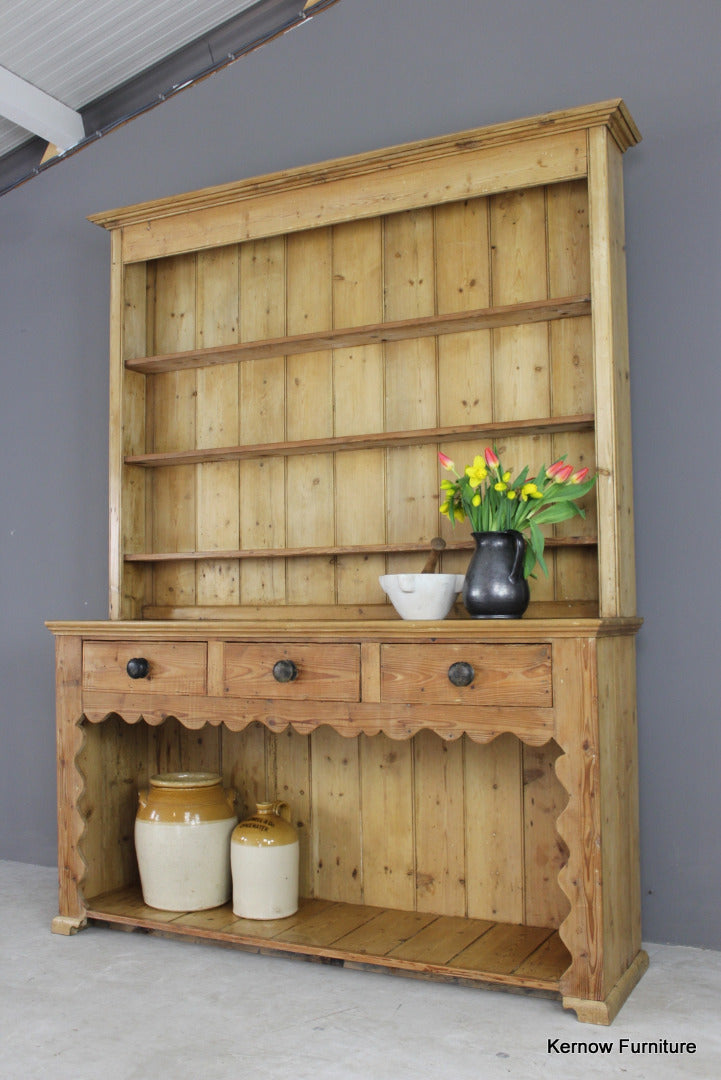 Large Antique Stripped Pine Dresser - Kernow Furniture