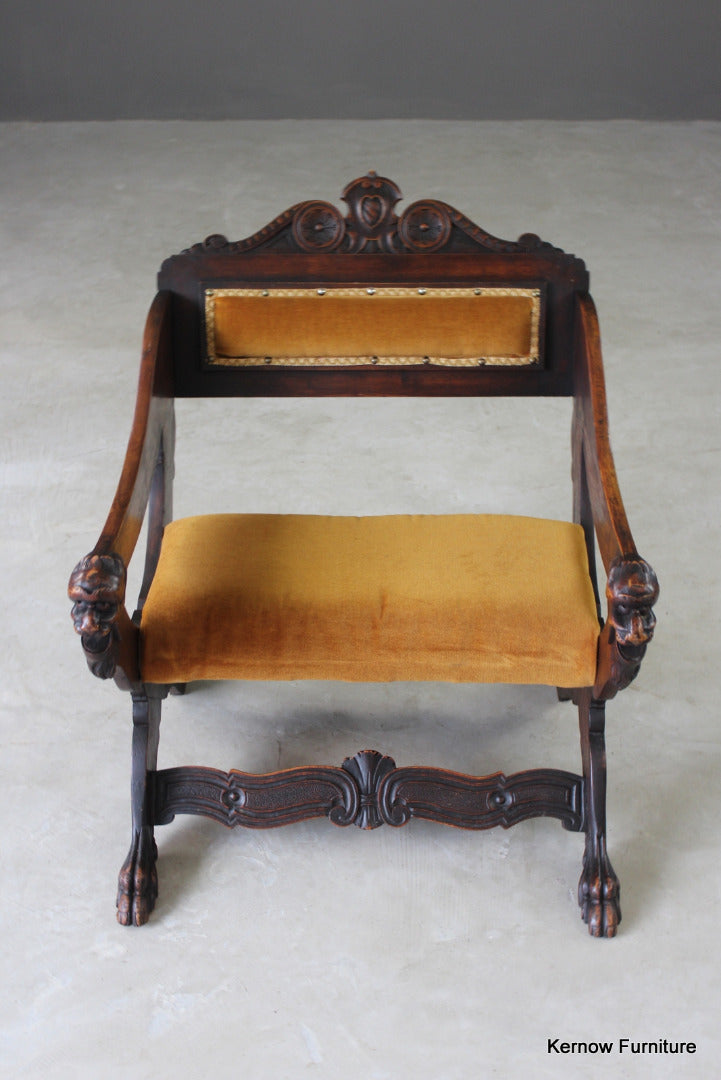 Carved Walnut Savonarola Chair - Kernow Furniture