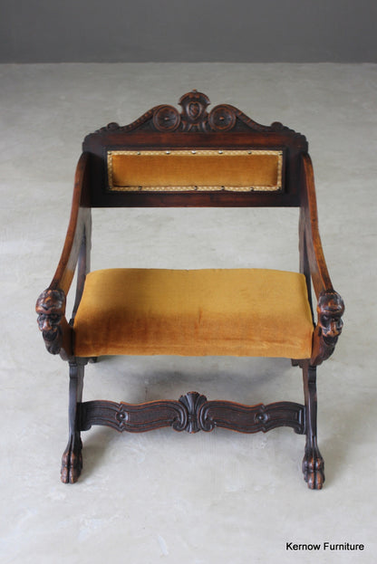 Carved Walnut Savonarola Chair - Kernow Furniture