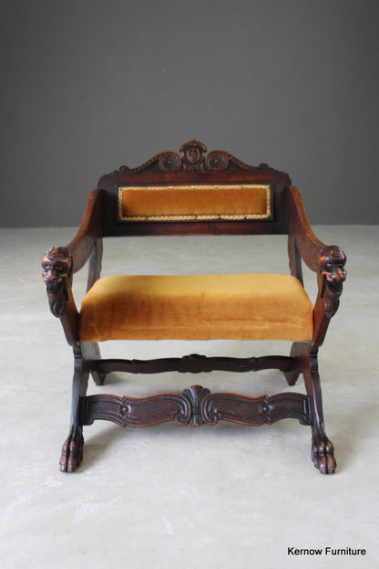 Carved Walnut Savonarola Chair - Kernow Furniture