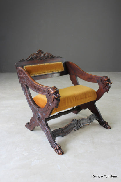 Carved Walnut Savonarola Chair - Kernow Furniture