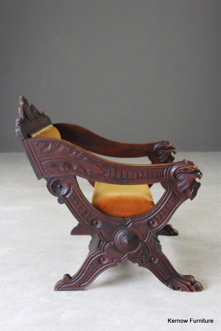 Carved Walnut Savonarola Chair - Kernow Furniture