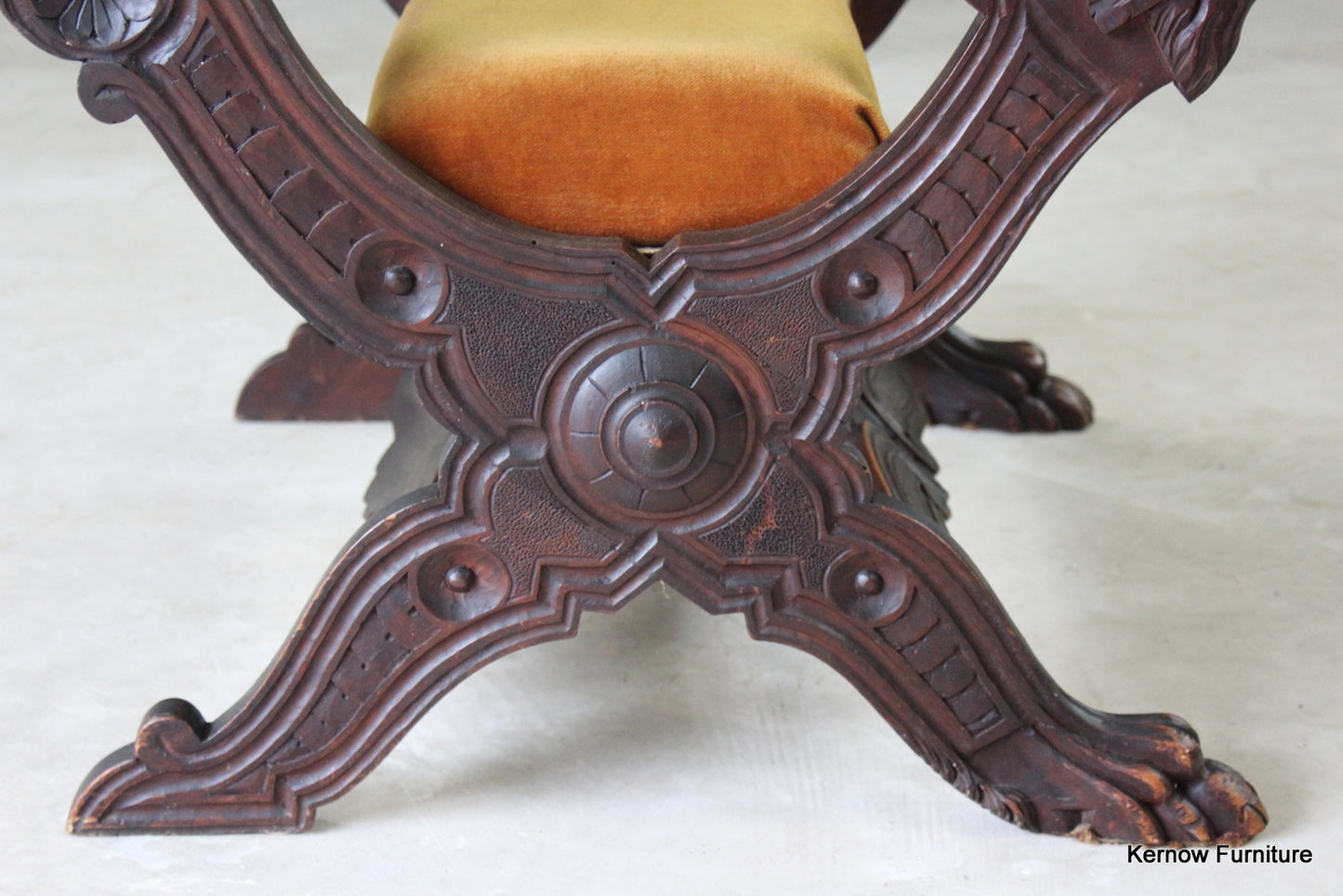 Carved Walnut Savonarola Chair - Kernow Furniture