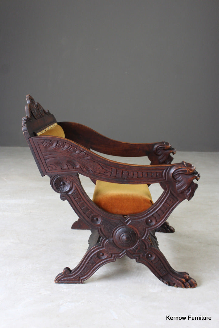 Carved Walnut Savonarola Chair - Kernow Furniture