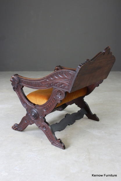 Carved Walnut Savonarola Chair - Kernow Furniture