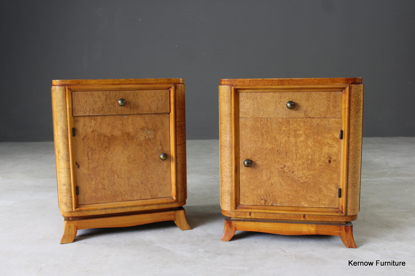 Pair French Style Burr Maple Bedside Cabinets - Kernow Furniture