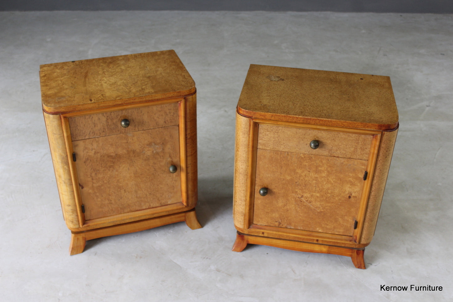 Pair French Style Burr Maple Bedside Cabinets - Kernow Furniture