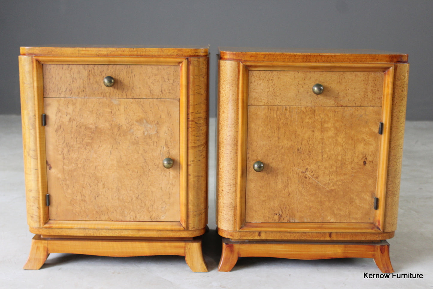 Pair French Style Burr Maple Bedside Cabinets - Kernow Furniture