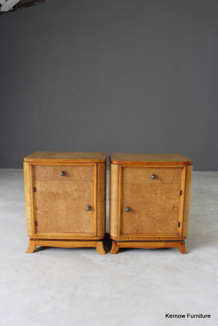 Pair French Style Burr Maple Bedside Cabinets - Kernow Furniture