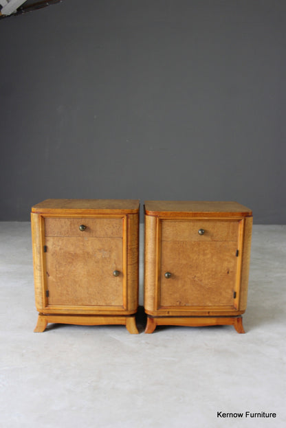 Pair French Style Burr Maple Bedside Cabinets - Kernow Furniture