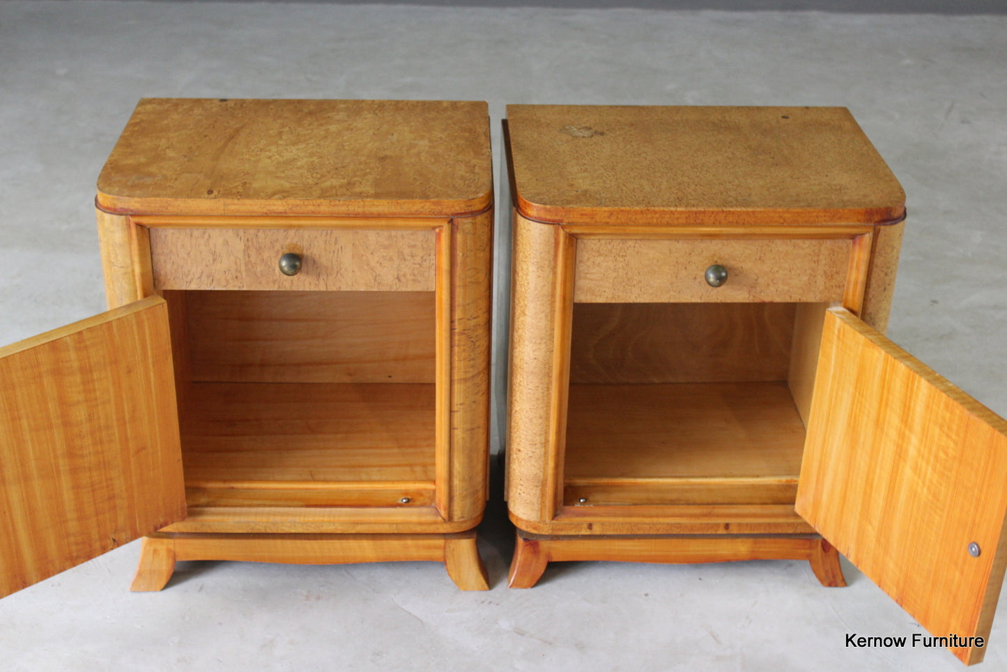 Pair French Style Burr Maple Bedside Cabinets - Kernow Furniture