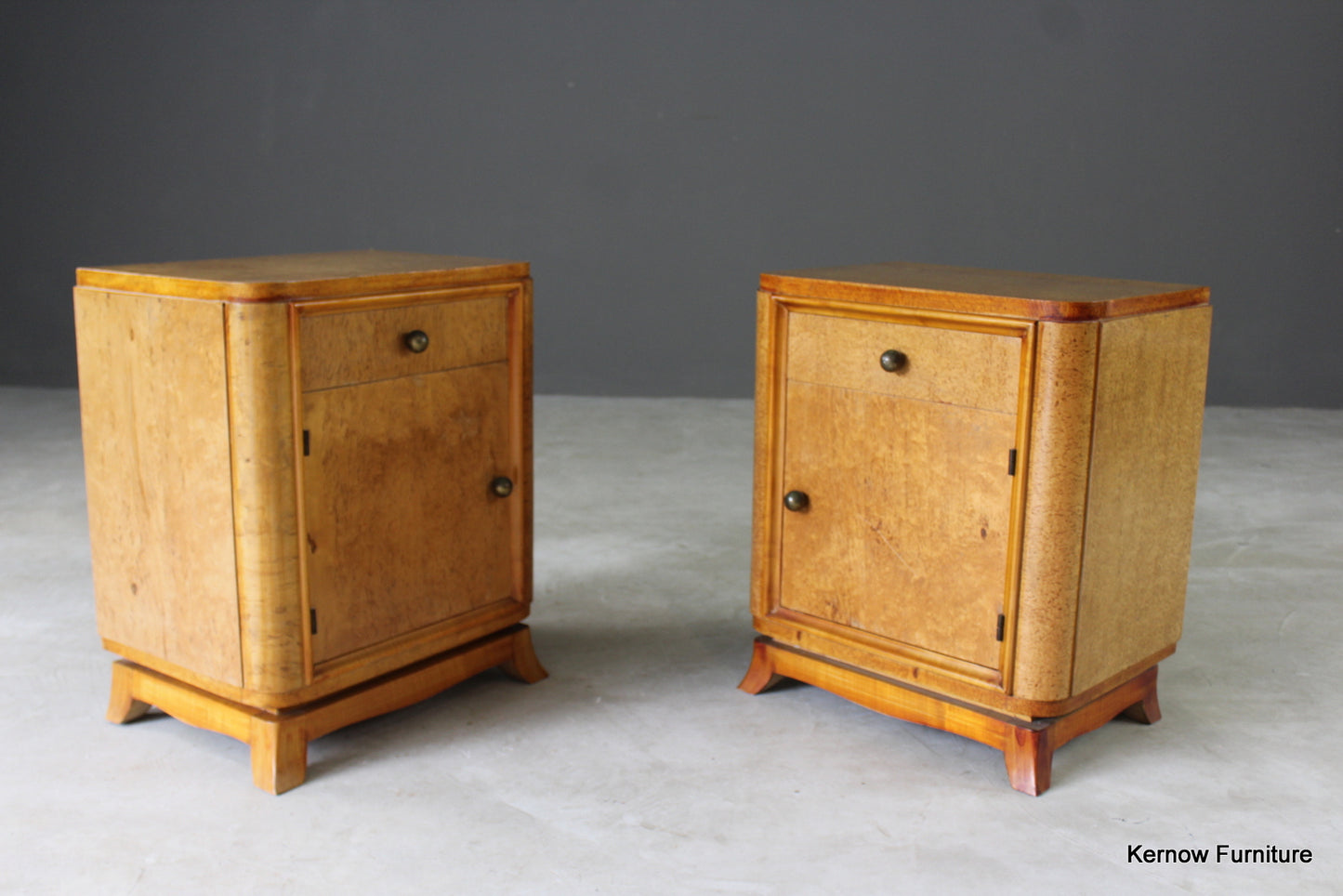 Pair French Style Burr Maple Bedside Cabinets - Kernow Furniture