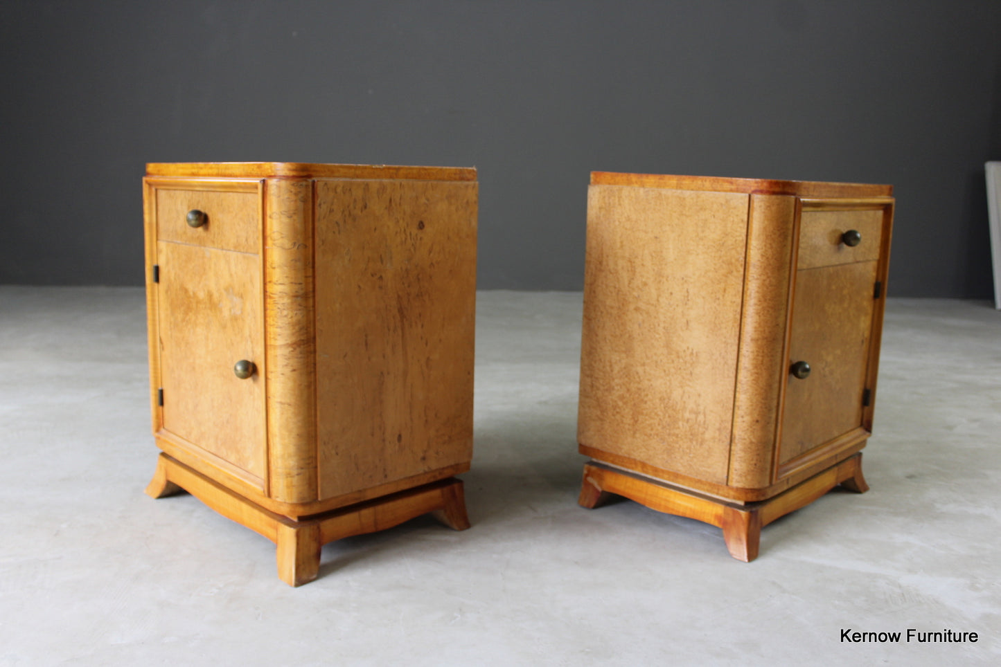 Pair French Style Burr Maple Bedside Cabinets - Kernow Furniture