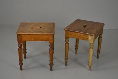 Pair Antique 19th Century Mahogany Short Stools - Kernow Furniture