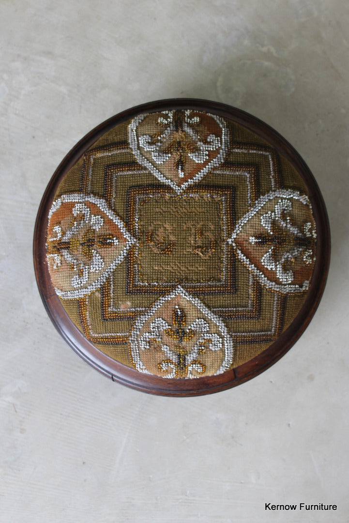 Antique Beadwork Footstool - Kernow Furniture