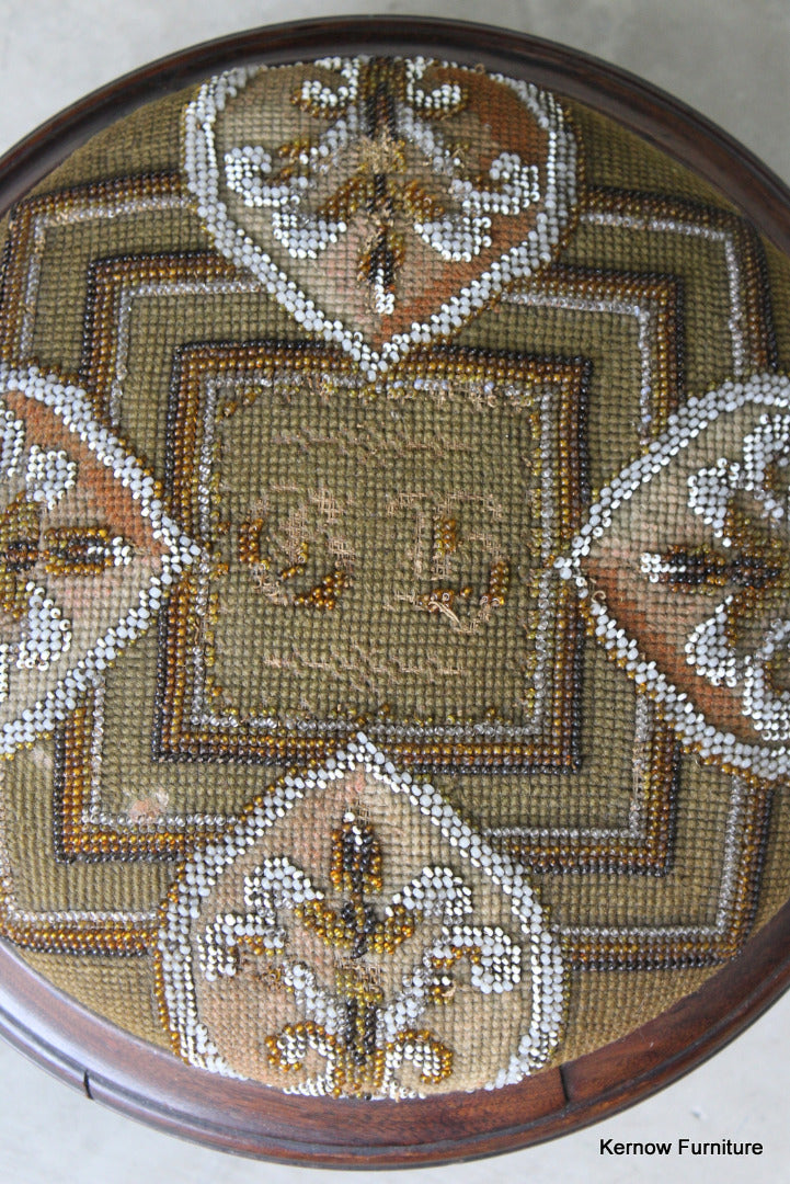 Antique Beadwork Footstool - Kernow Furniture