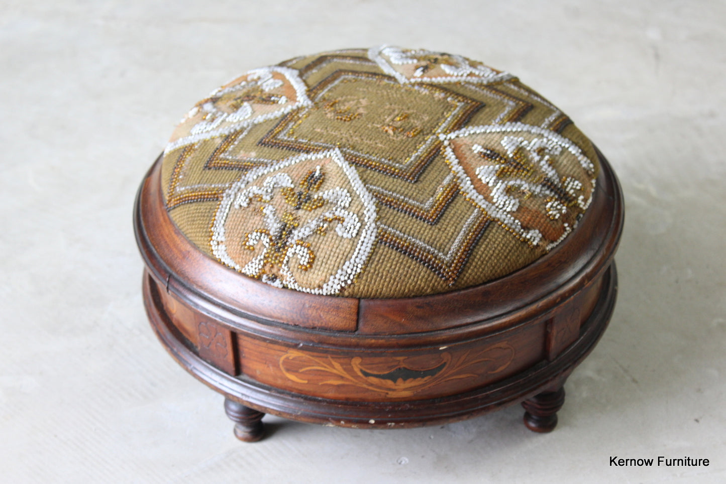 Antique Beadwork Footstool - Kernow Furniture