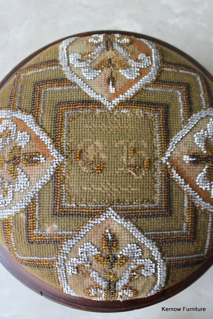 Antique Beadwork Footstool - Kernow Furniture