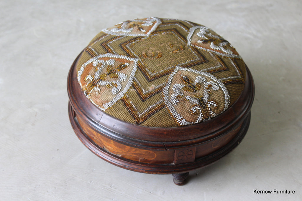 Antique Beadwork Footstool - Kernow Furniture
